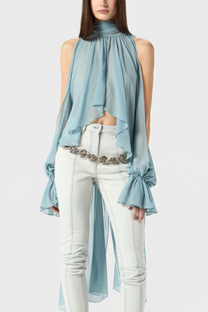 Sweet Irregular Stand Collar Loose Halter Blouse