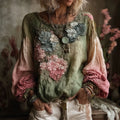 Women's Vintage Floral Art Casual Cotton And Linen Shirt elevenforest