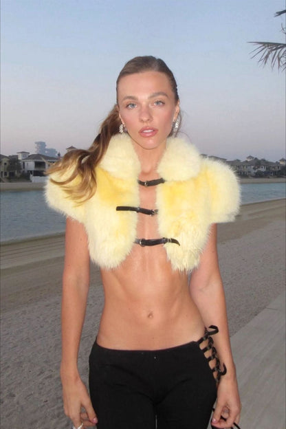 Cape Design Drawstring Plush Coat
