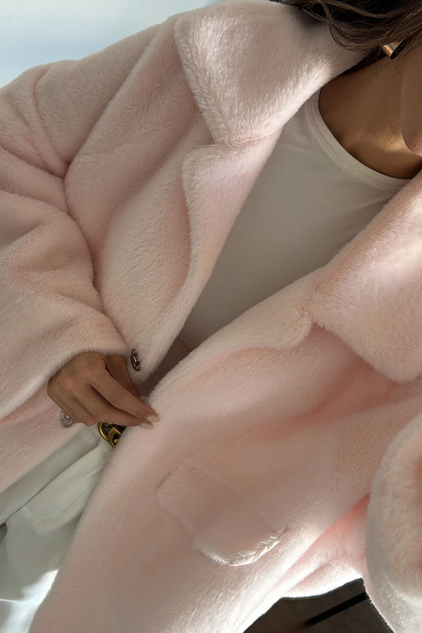 Lapel Long Sleeve Loose Furry Coat