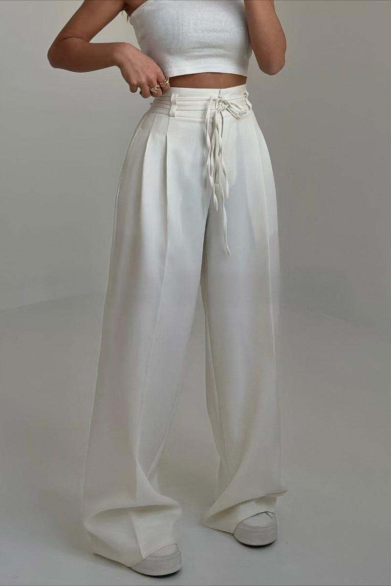 High Waist Tie Slim Straight Pants