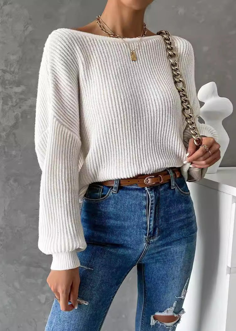Backless Knitted Sweater - Soft Long Sleeve Design