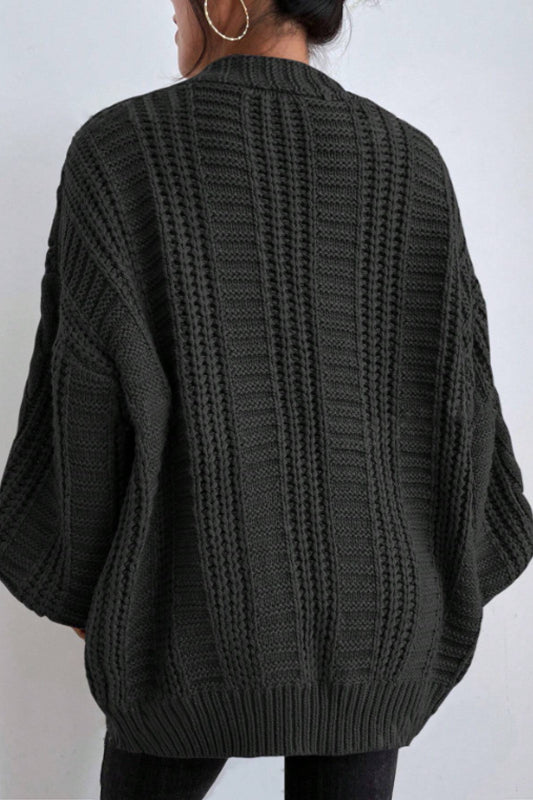 V-neck Cable Knit Balloon Sleeve Cardigan
