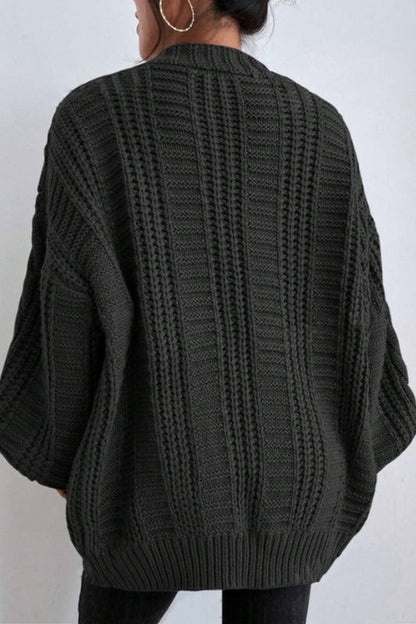 V-neck Cable Knit Balloon Sleeve Cardigan