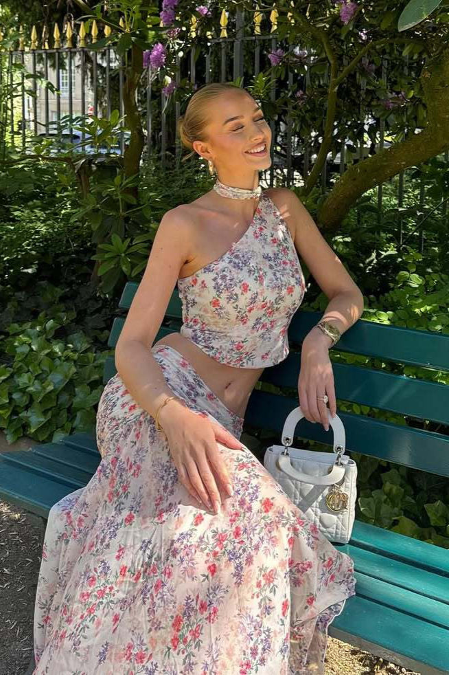 Light Pink Purple One Shoulder Sleeveless Two Piece Set