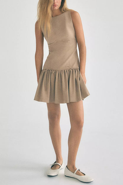 Velvet Bow Embellished Sleeveless Mini Dress