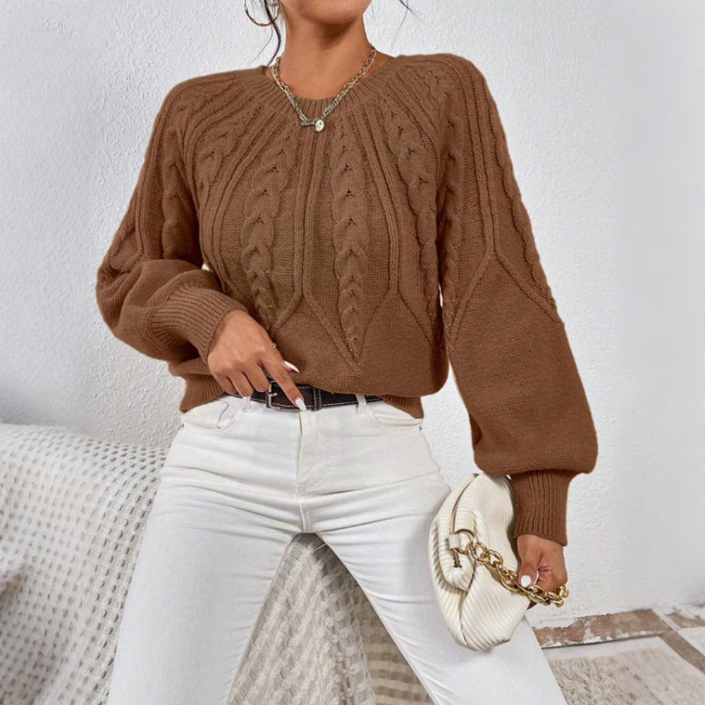 Comstylish Vintage Solid Color Cozy Cable Knit Sweater