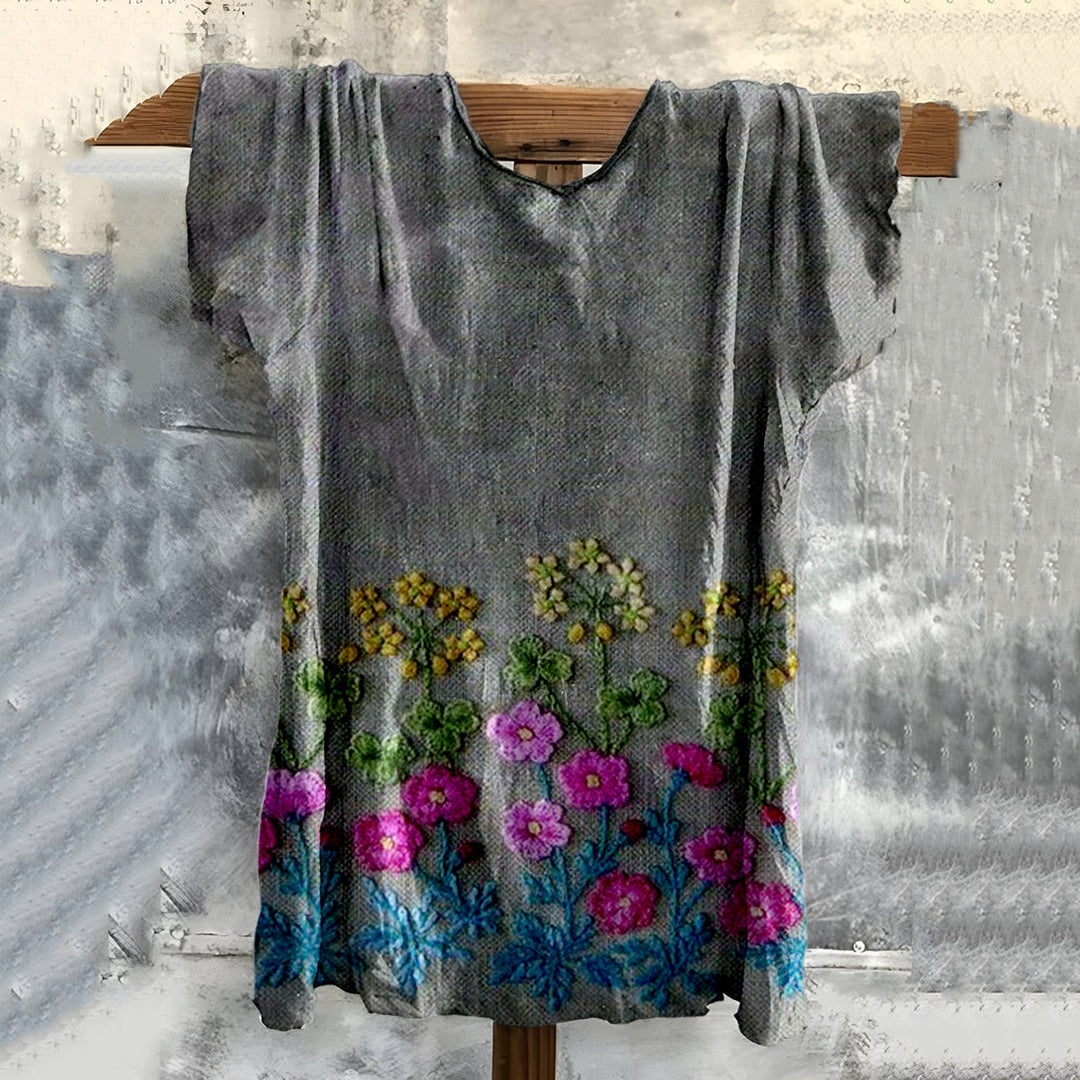 Vintage Embroidered Floral Cotton T-shirt elevenforest