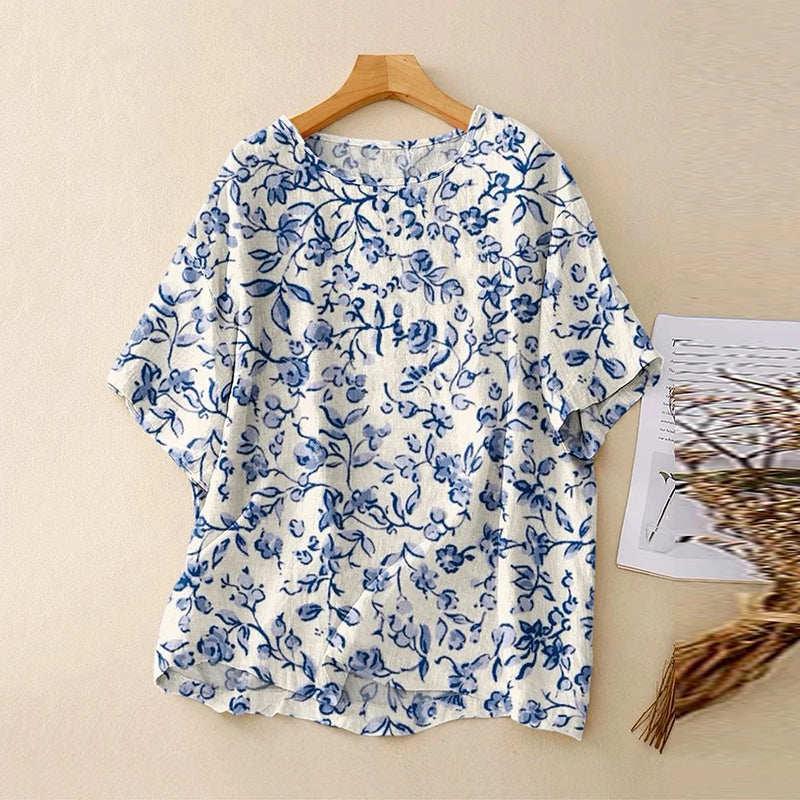 Women's Vintage Floral Art Print  Lines T-shirt elevenforest