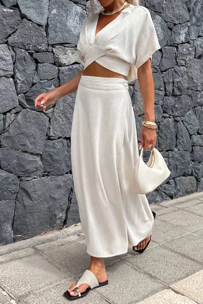 V-neck Top & Skirt Two-piece Set