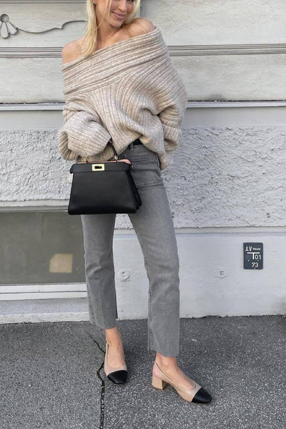 Fashionable Irregular Collar Loose Knitted Sweater