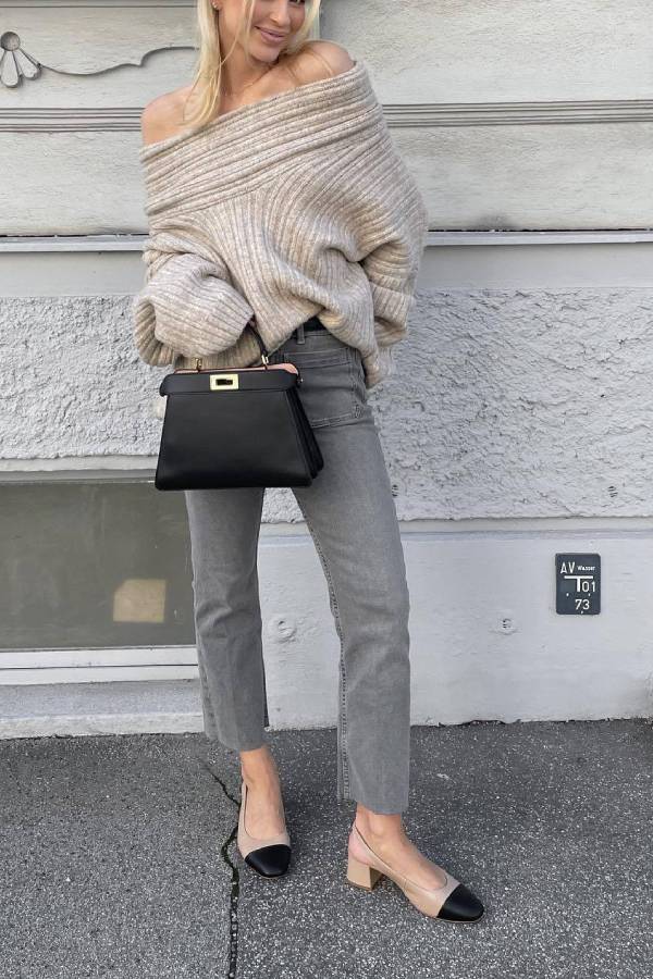 Fashionable Irregular Collar Loose Knitted Sweater