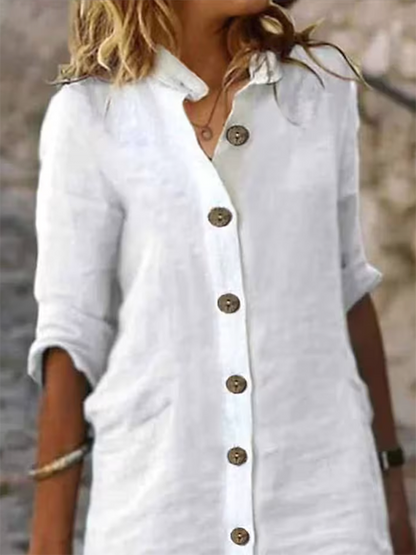 Half Sleeves Loose Buttoned Color Stand Collar Mini Dresses
