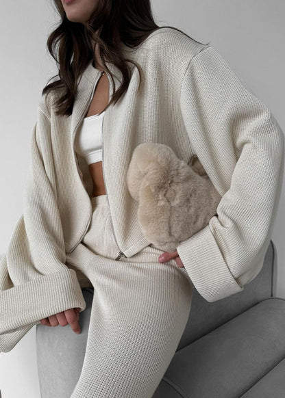 Avery Knit Lounge Set – Zip-up Jacket and Wide-leg Pants