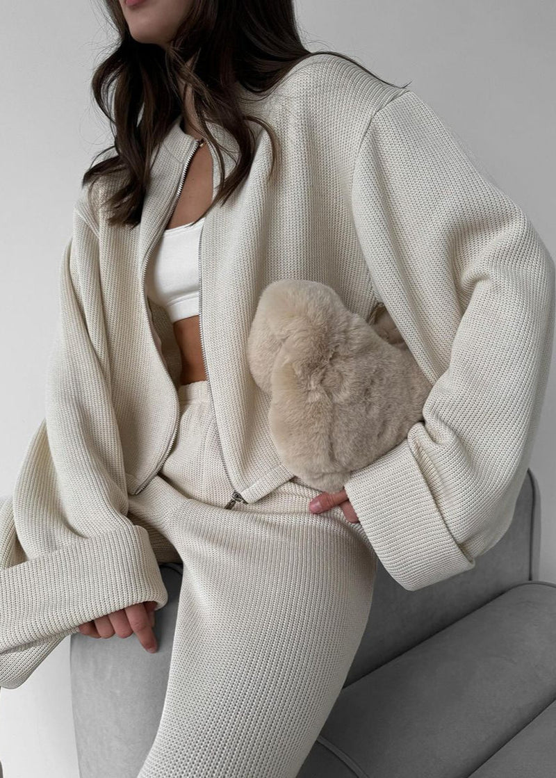 Avery Knit Lounge Set – Zip-up Jacket and Wide-leg Pants