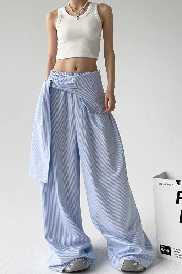 Striped Tie Waist Wide Leg Pants
