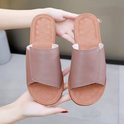 Summer Flat Retro Leather Slippers