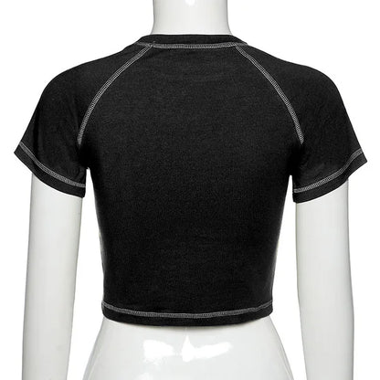 ’s T-shirt Harajuku Crop Top Harajuku Retro Korean Black Demon Punk Gothic Anime Print Clothes Slim Anime