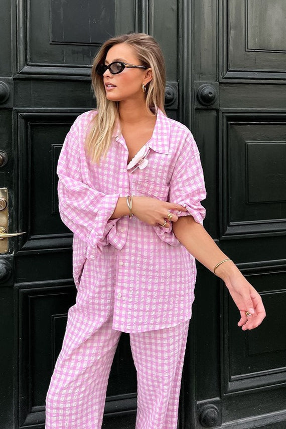 Pink Plaid Loose Two Piece Set