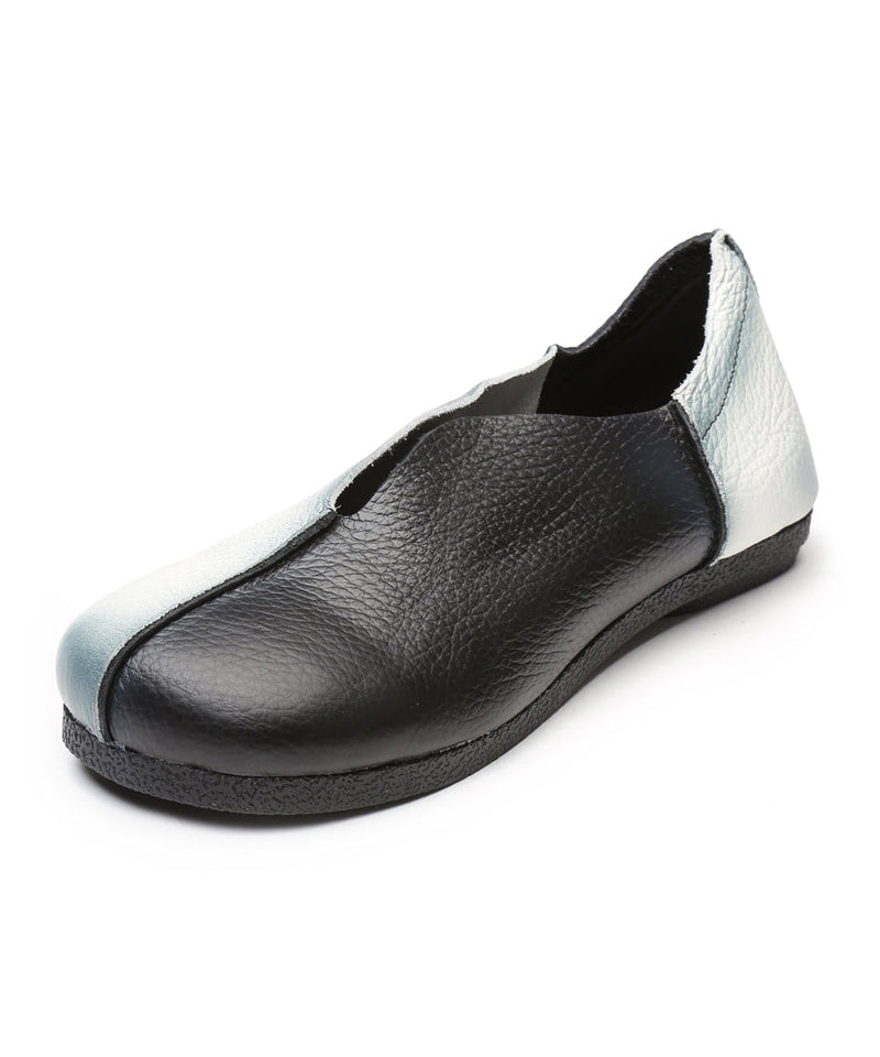 Comfortable Splicing Flats White Cowhide Leather