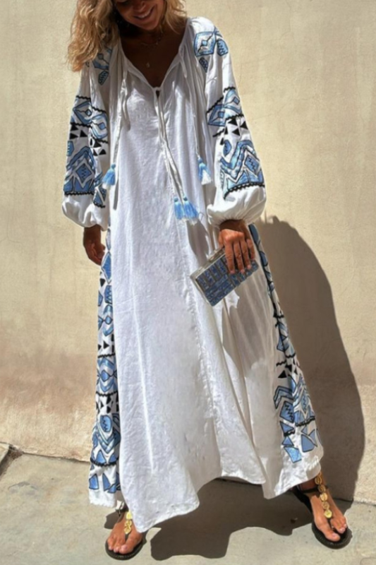 White Print Long Dress