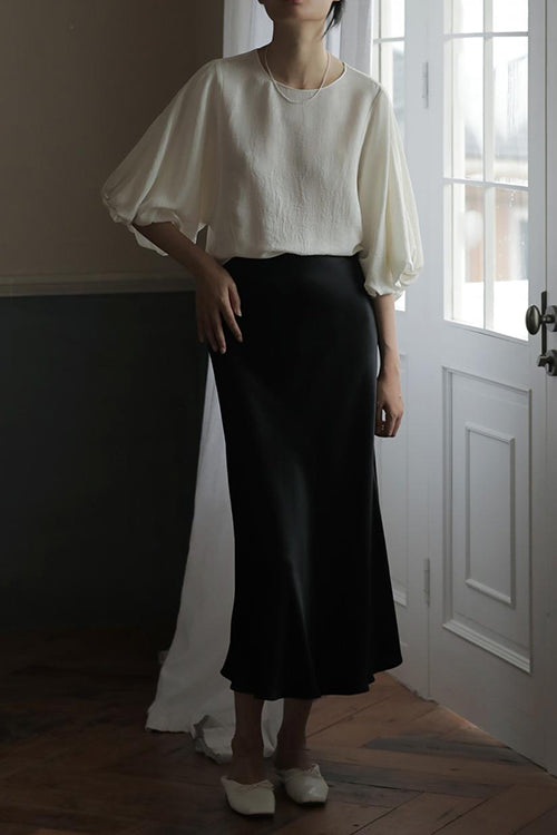 High Waist Comfy Satin Midi Skirt