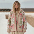 Women's Vintage Floral Patchwork Cozy Stand Collar Knit Sweater elevenforest
