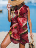Watermelon Women's Print Casual Cotton And Linen 3/4 Sleeve Shirt