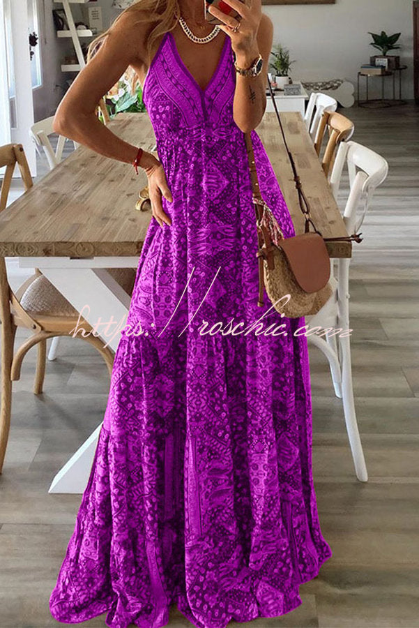 Celeste Printed Strap Elastic Waist Maxi Dresses