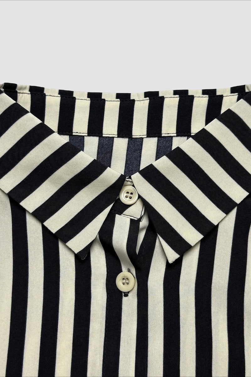 Button Down Striped Short Sleeve Blouse Shorts Set
