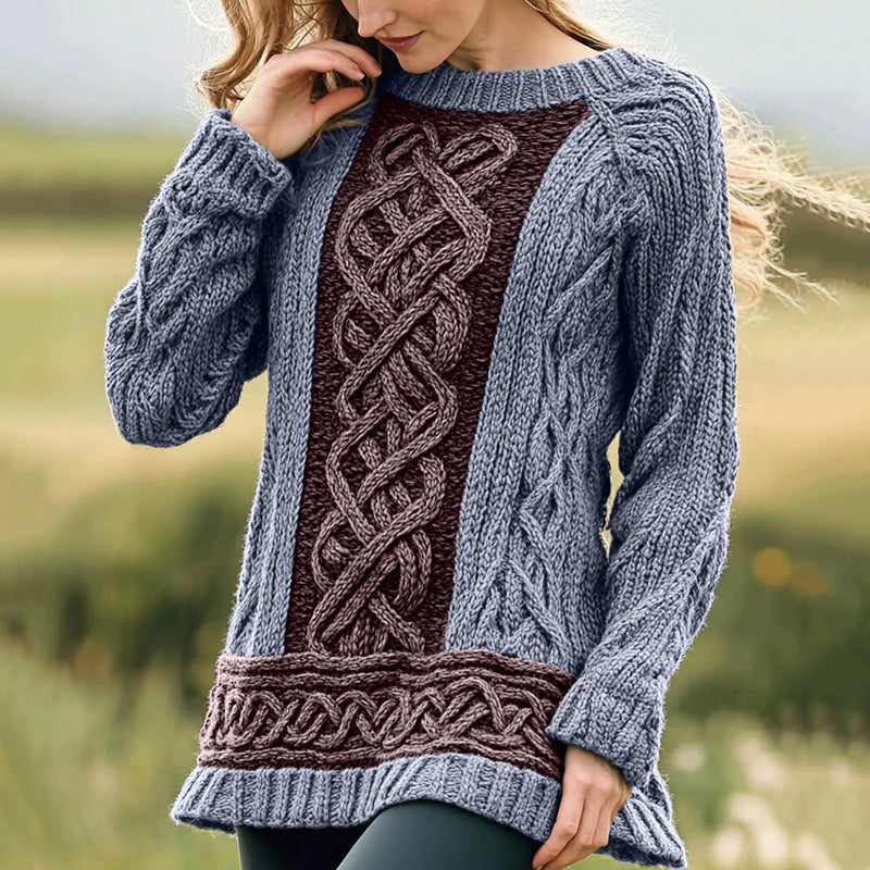 Women's Irish Celtic Knot Jacquard Crew Neck Sweater artswardrobe