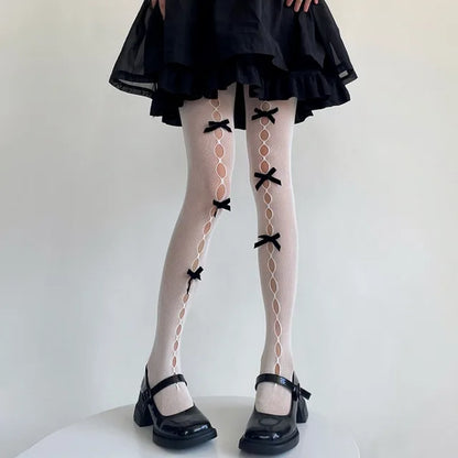 Mesh Bow Tights Leggings Summer Hollow Out Pantyhose Slim Bodycon Fishnet Stockings Woman
