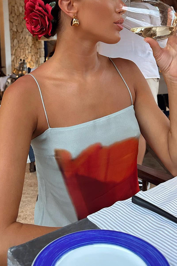 Passionate Wine Glass Flower Abstract Tulip Print H-shaped Long Dress