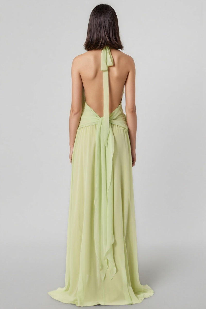 Xavif Green 3d Flower Ruffled Maxi Dress
