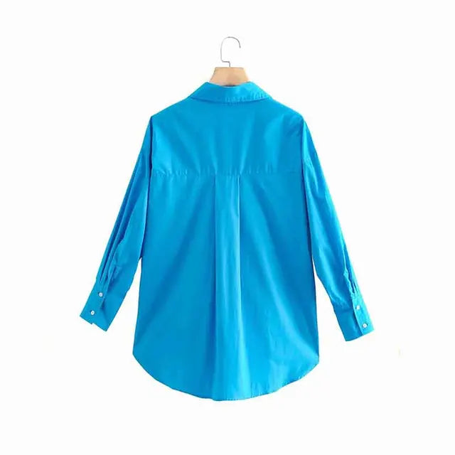 New Simply Candy Color Single Breasted Poplin Shirts Office Lady Long Sleeve Blouse Chemise Tops