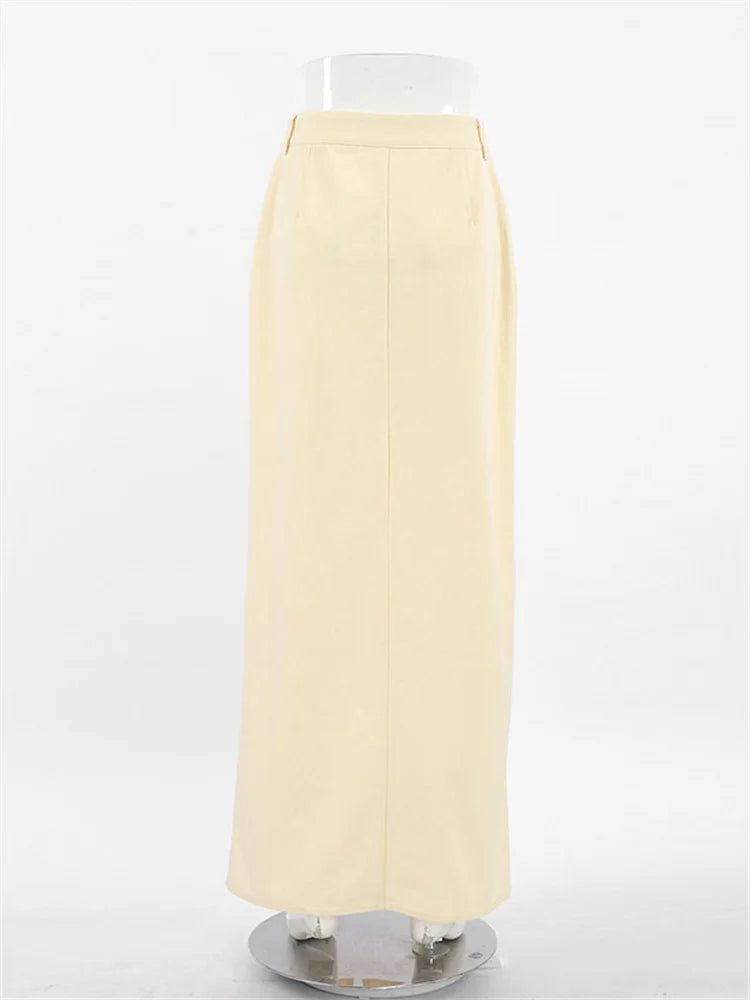 High Waist Split Maxi Skirt for Patchwork Pocket High Street Long Skirt Female Zipper Slim Maxi Skirt