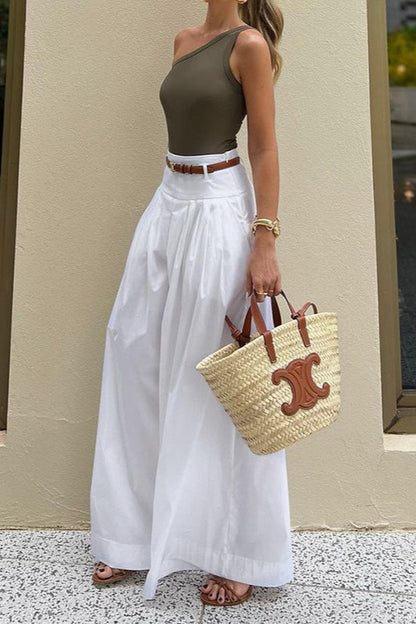 Ruched High-waisted Wide-leg Pants