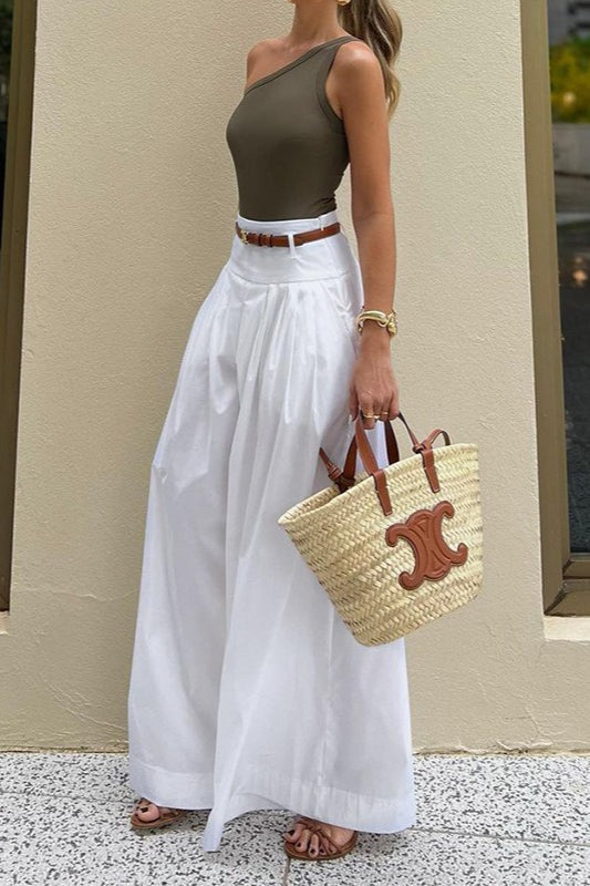 Ruched High-waisted Wide-leg Pants