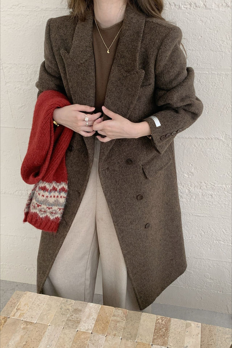 Notched Lapel Double-faced Wool Thickened Long Overcoat