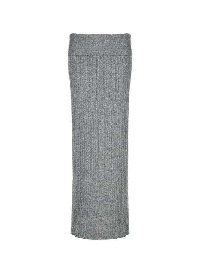 Classic Gray Turned Waist Low Rise Maxi Skirt
