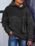 Men's Winter Forest Landscape Crochet Cozy Hooded Sweater artswardrobe