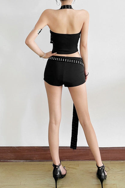 Asymmetric Shoulder Slim Shorts Two Piece Set