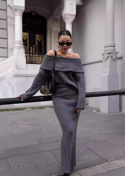 Luxe Comfort - Off-shoulder Knit Two-piece Set