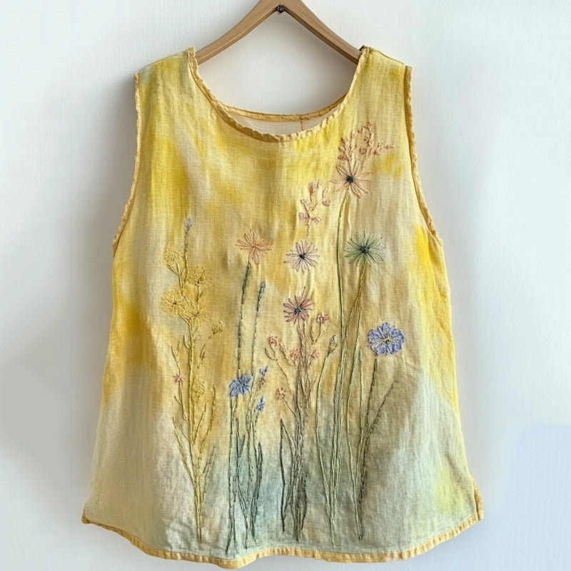 Vintage Floral Embroidered Sleeveless Comfy Shirt elevenforest