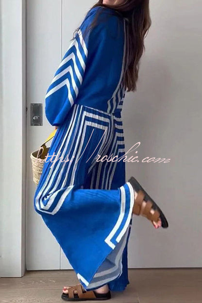 Vacation Attitude Geometric Print Oversized Shirt and Elasticated Wide Leg Pants