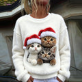 Cute Christmas Hat With Cat Pattern Thick Pullover Sweater