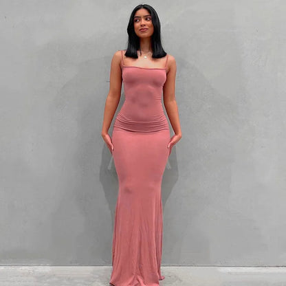 Dresses for Spaghetti Strap Black Long Dress Evening Y2k Sleeveless Skinny Bodycon Maxi Vestidos