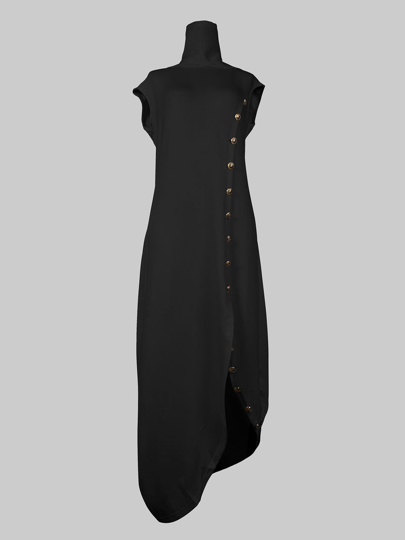 Loose Sleeveless Color Split-side Shawl Collar Maxi Dresses