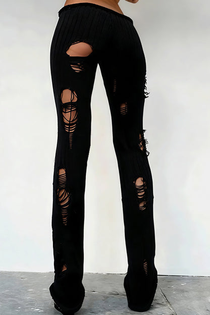 Cutout Distressed Slim Edgy Pants