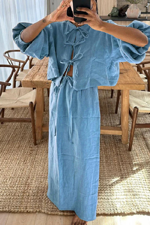 Retro Puff Sleeve Two Piece Set